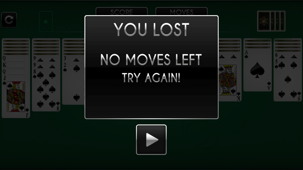 Spider Solitaire game screenshot